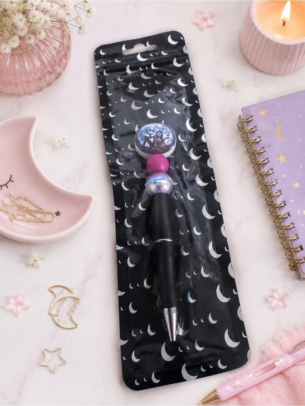 Nightmare Before Christmas Inspired Jack Skellington & Sally Beaded Pen Handmade